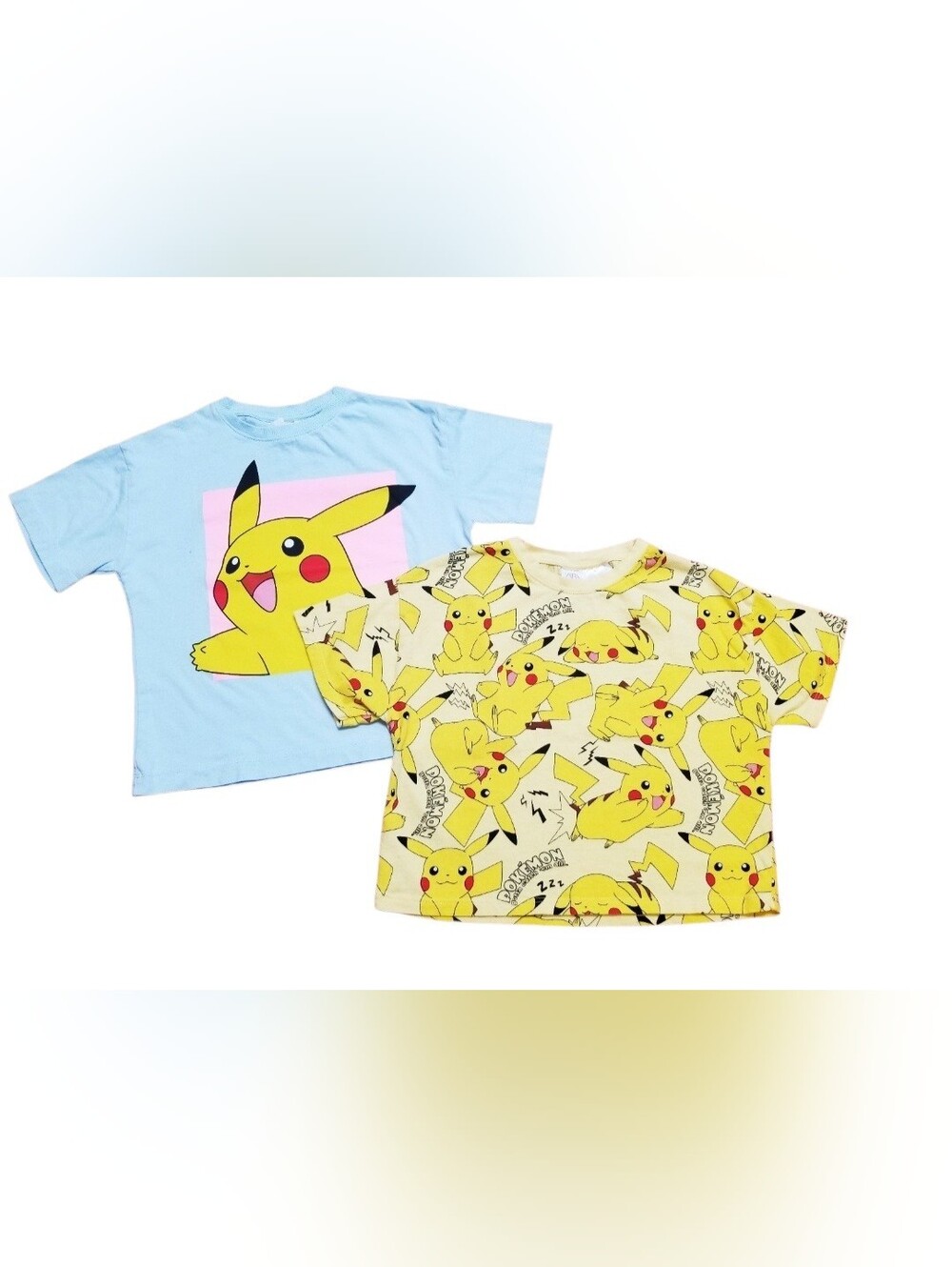 Zara Kids Pikachu Tee Pair in Light Blue and Yellow 7/8